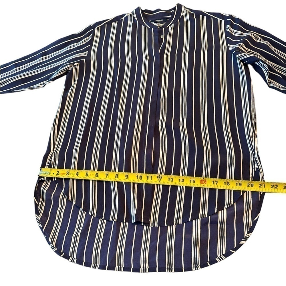 Madewell Silk Blouse Oversized Women Size Small Navy Blue and Ivory Stripes - Picture 8 of 12